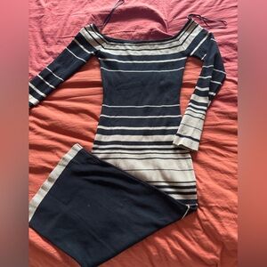 Fashion Nova Black and Cream Striped Maxi Dress